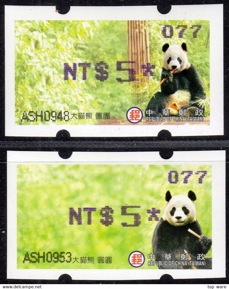 2010 Automatenmarken China Taiwan Panda Bear MiNr.23 + 24 Blue Nr.077 ATM NT$5 Xx Innovision Kiosk Etiquetas Frama - Distributors