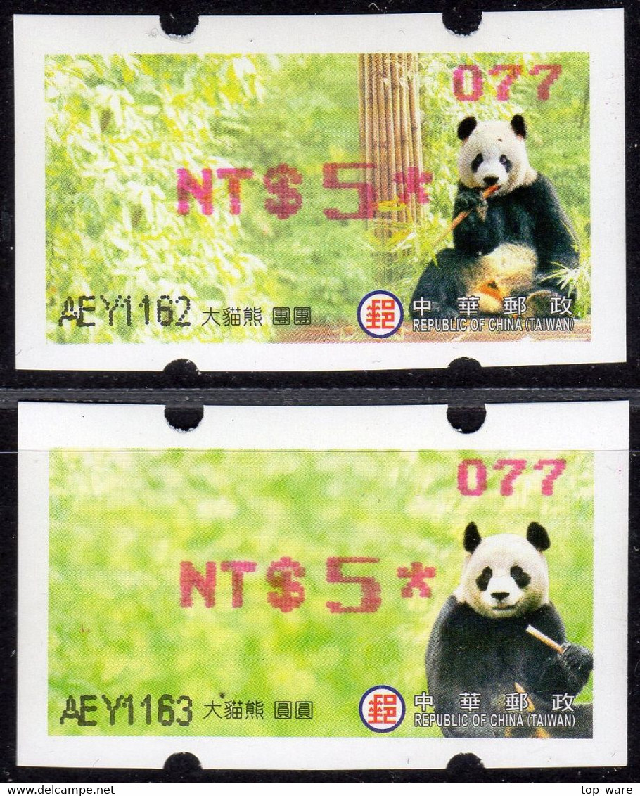2010 Automatenmarken China Taiwan Panda Bear MiNr.23 + 24 Pink Nr.077 ATM NT$5 Xx Innovision Kiosk Etiquetas Frama - Automatenmarken