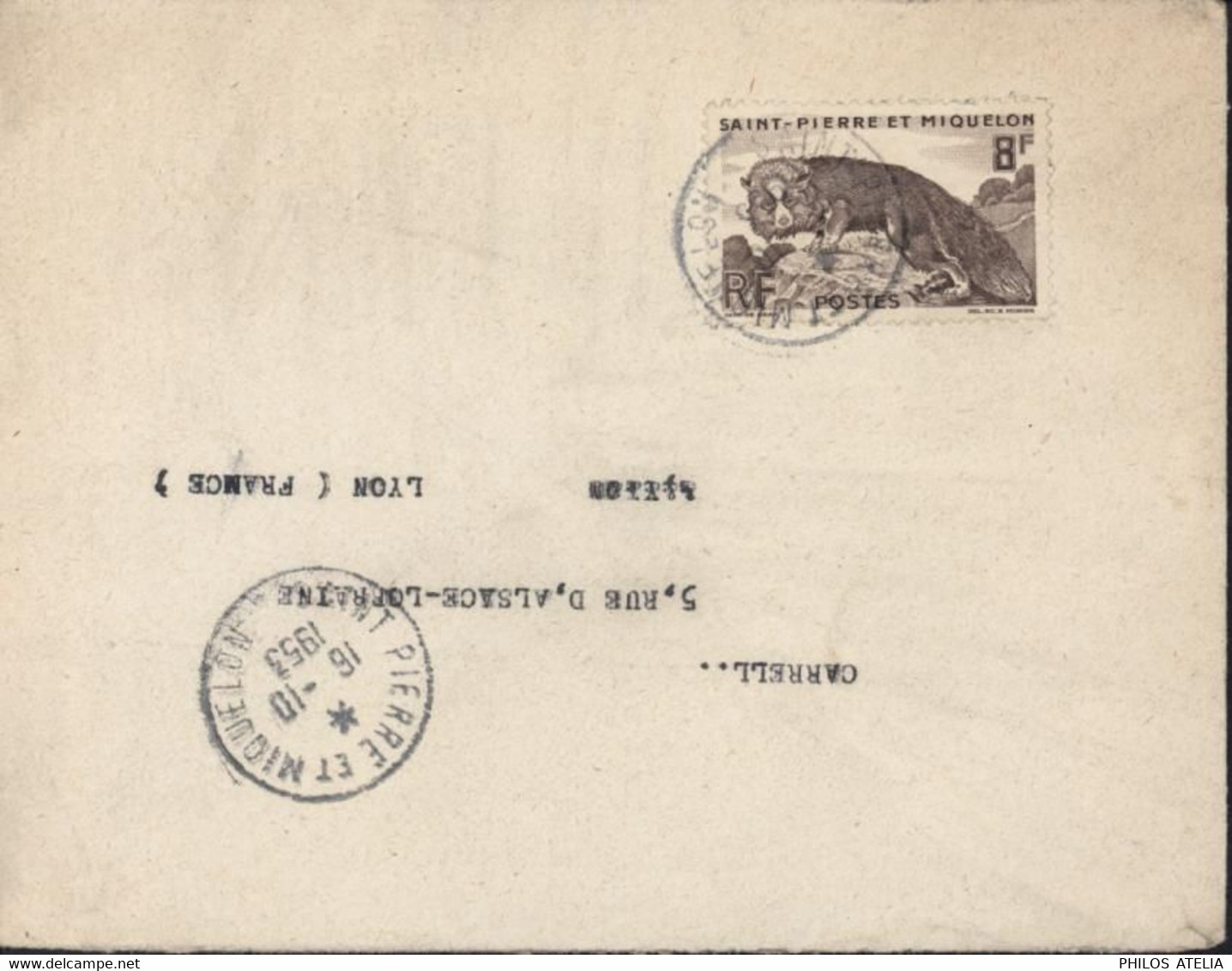 Saint Pierre Et Miquelon YT 345 Seul Sur Lettre Renard Argenté CAD St Pierre & Miquelon 16 10 1953 - Briefe U. Dokumente