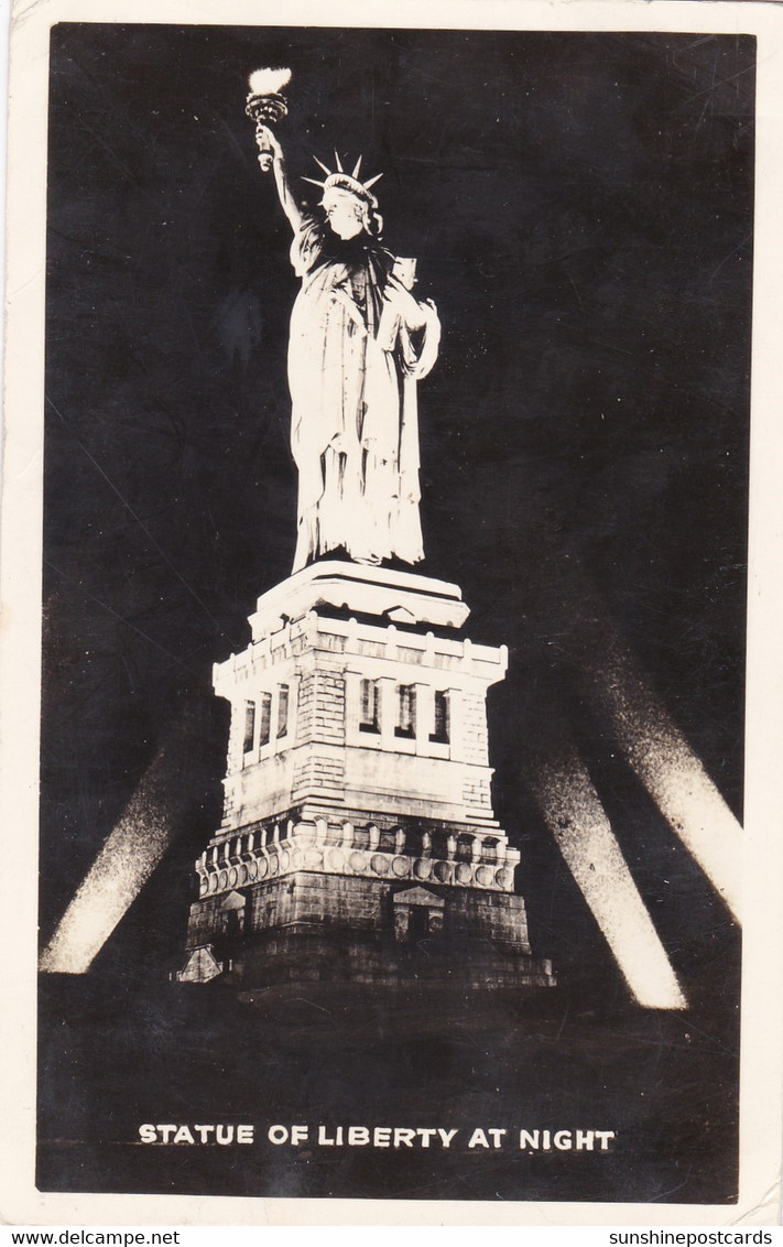 New York City The Statue Of Liberty At Night 1951 Real Photo - Statue Of Liberty