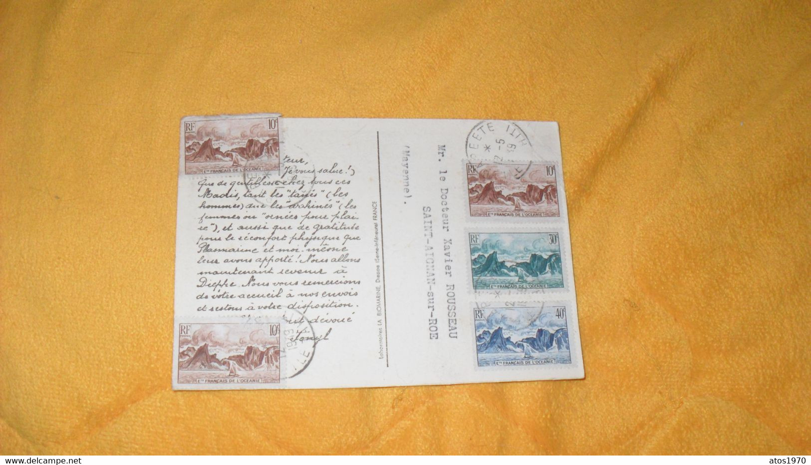 CARTE POSTALE ANCIENNE DE 1949../ CACHETS PAPEETE TAHITI..ARBRES ET PLAGE..+ TIMBRES X5 Ets FRANCAIS DE L'OCEANIE - Tahití