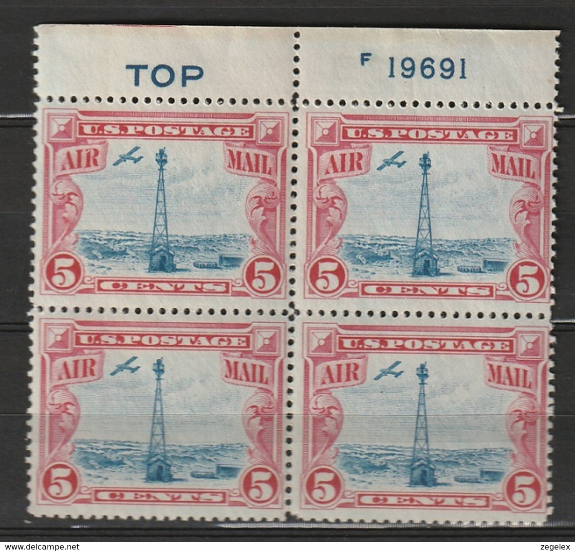 USA 1928 Airmail Block Of 4 With TOP And Number. Postfris MNH** See Description. Scott C11 - 1b. 1918-1940 Ongebruikt