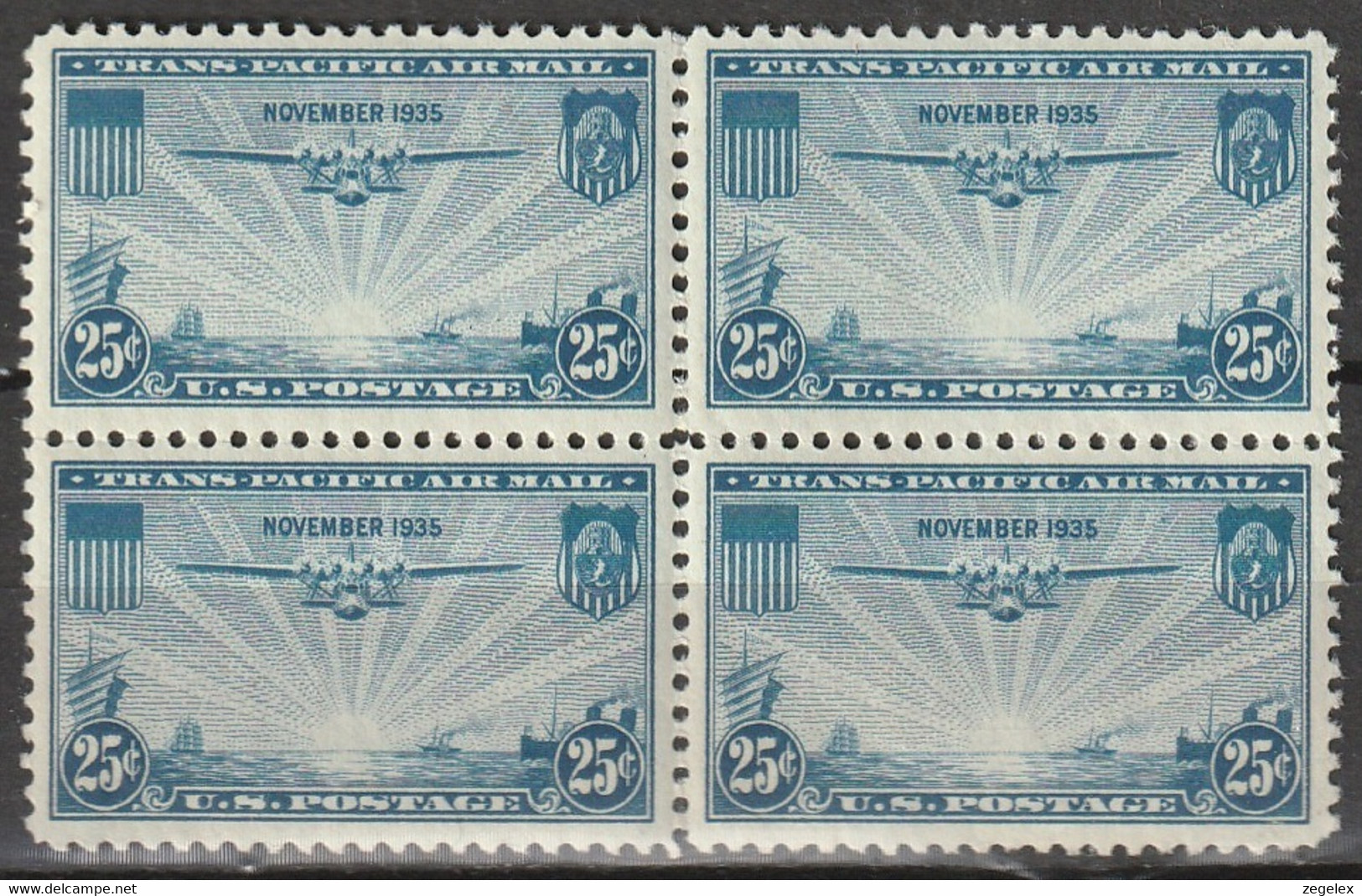 USA 1935 Airmail Block Of 4. Postfris MNH** Scott C20 - 1b. 1918-1940 Unused