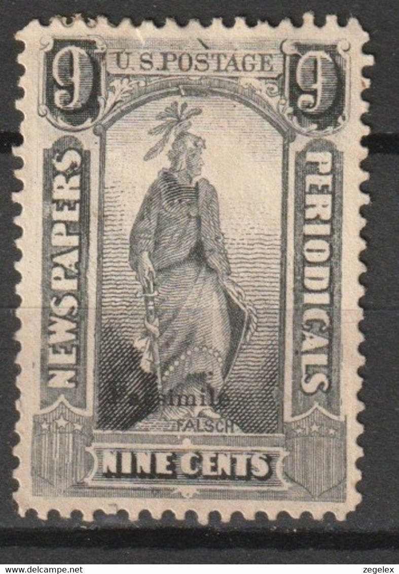 USA 1875 Newspaper And Periodical Stamps 9c Black - Facsimile - Forgery - Zeitungsmarken & Streifbänder