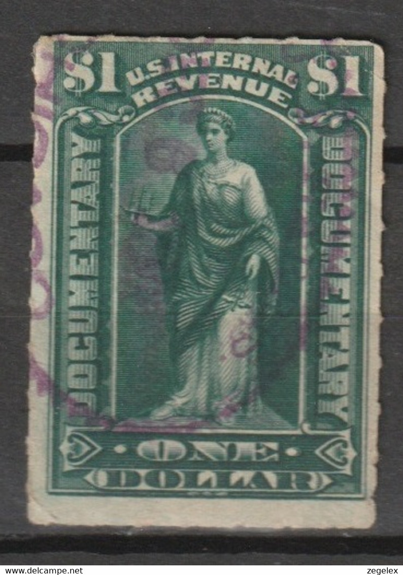 USA 1898 Fiscal Documentary 1 Dollar Dark Green. Used R173 - Revenues