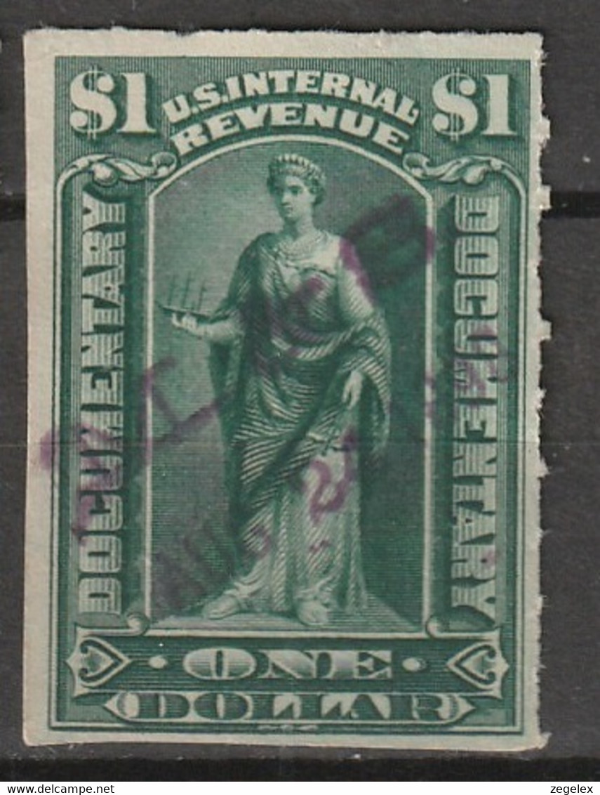 USA 1898 Fiscal Documentary 1 Dollar Dark Green. Nice Cancelation! R173 - Steuermarken