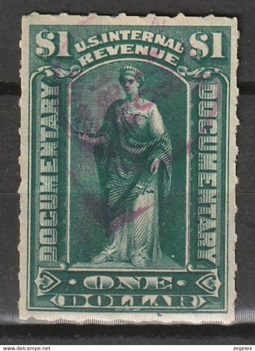 USA 1898 Fiscal Documentary 1 Dollar Dark Green. Used R173 - Fiscaux