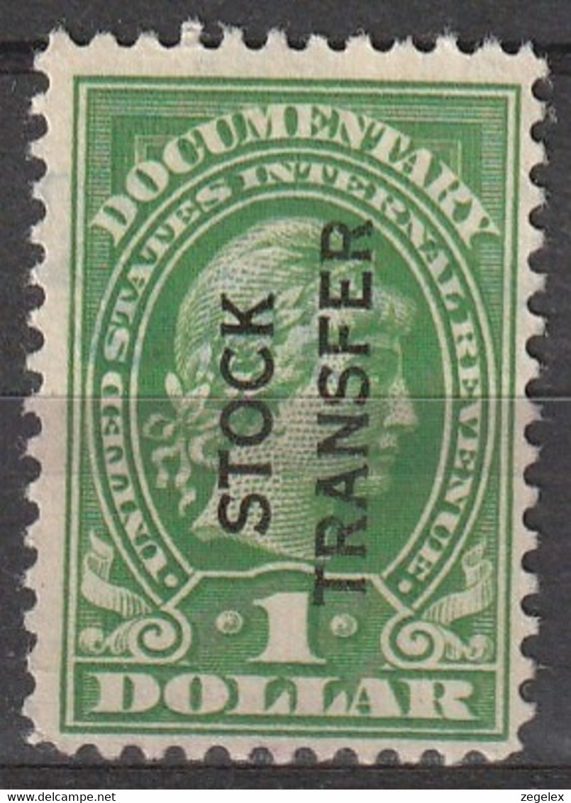 USA 1918 Documentary Stamps With Overprint Stock Transfer 1 Dollar Green RD12 (*) - Fiscaux