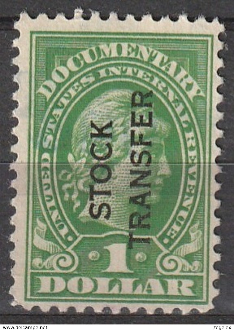 USA 1918 Documentary Stamps With Overprint Stock Transfer 1 Dollar Green RD12 (*) - Revenues