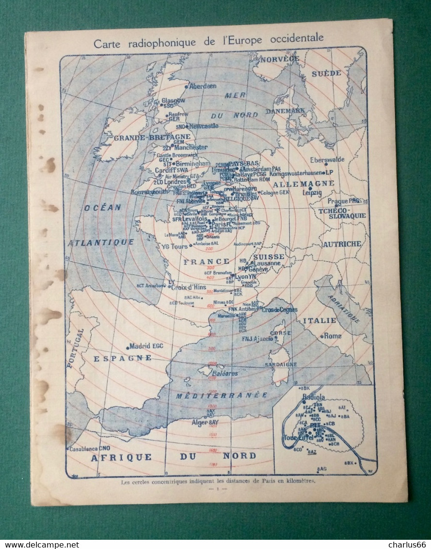 Dépliant CARTE RADIOPHONIQUE Radio EUROPE INTERCONTINENTALES  Communications Radioélectriques Transmissions Années 20 - Andere Plannen