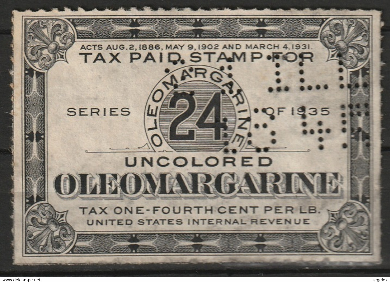 USA 1935 Oleomargarine - Series Of 1935 - 24 C - Postal Fiscals - Steuermarken