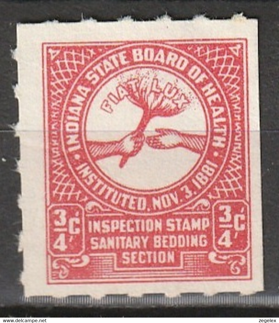 USA Indiana State Board Of Health - Inspection Stamp Sanitary Bedding Section 3/4 Ct - Fiscale Zegels