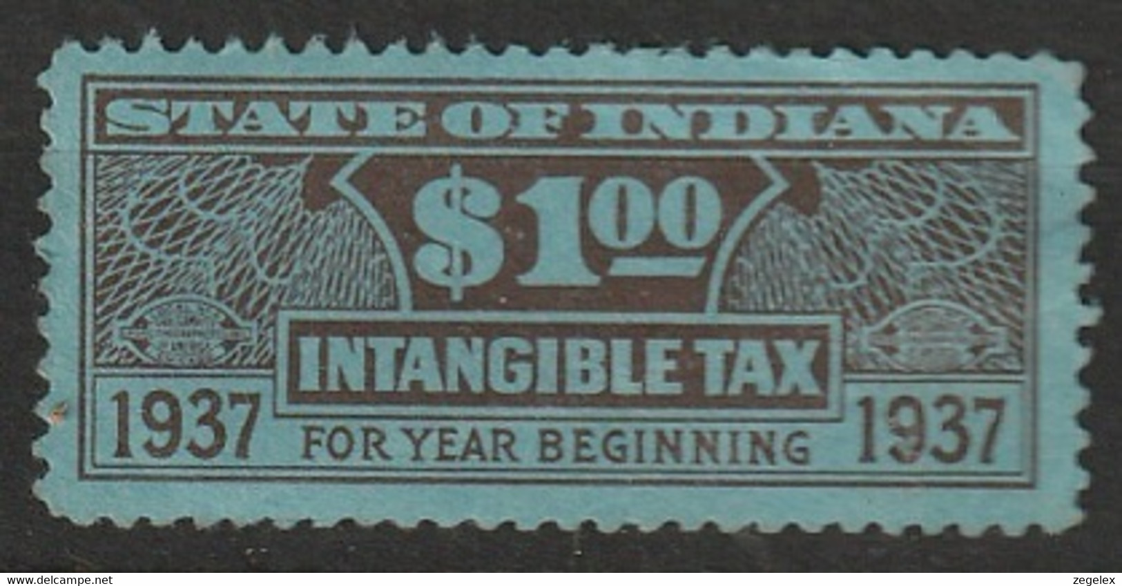 USA 1937 State Of Indiana Intangible Tax 1 Dollar - Fiscaux
