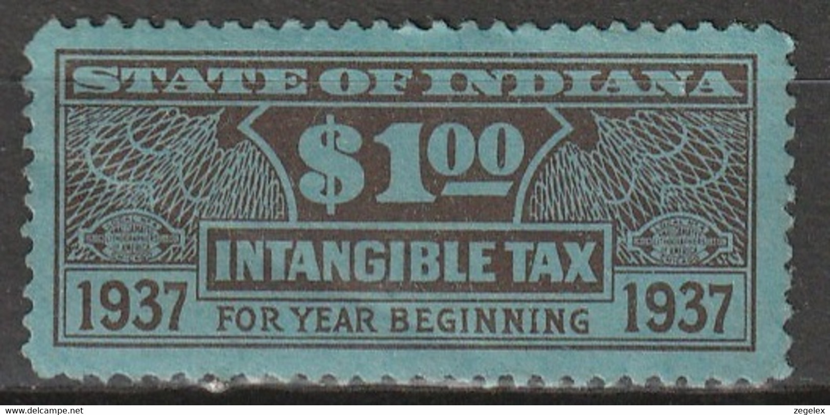 USA 1937 State Of Indiana Intangible Tax 1 Dollar - Fiscaux