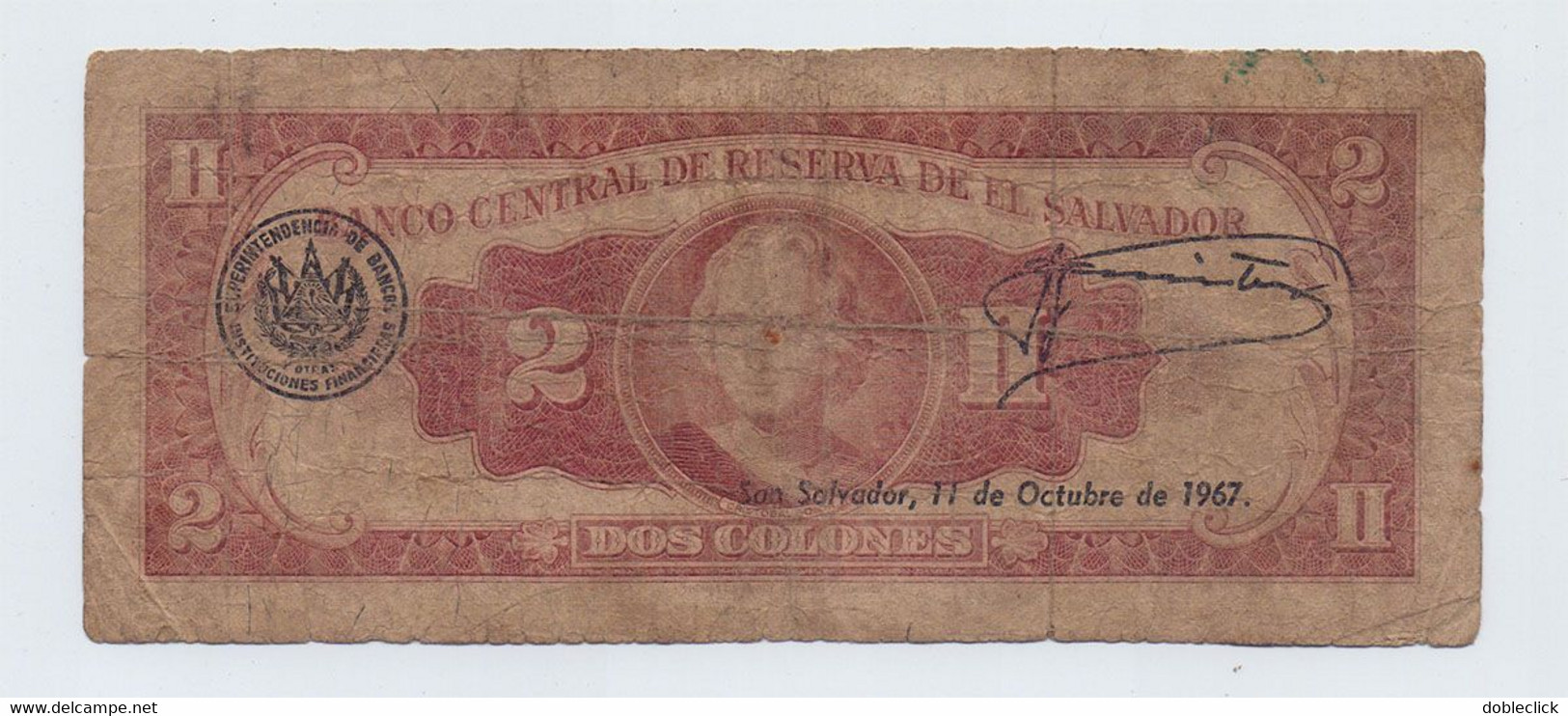 EL SALVADOR - SCARCE 2 COLONES NOTE P-101 1962/67 - VG - Salvador