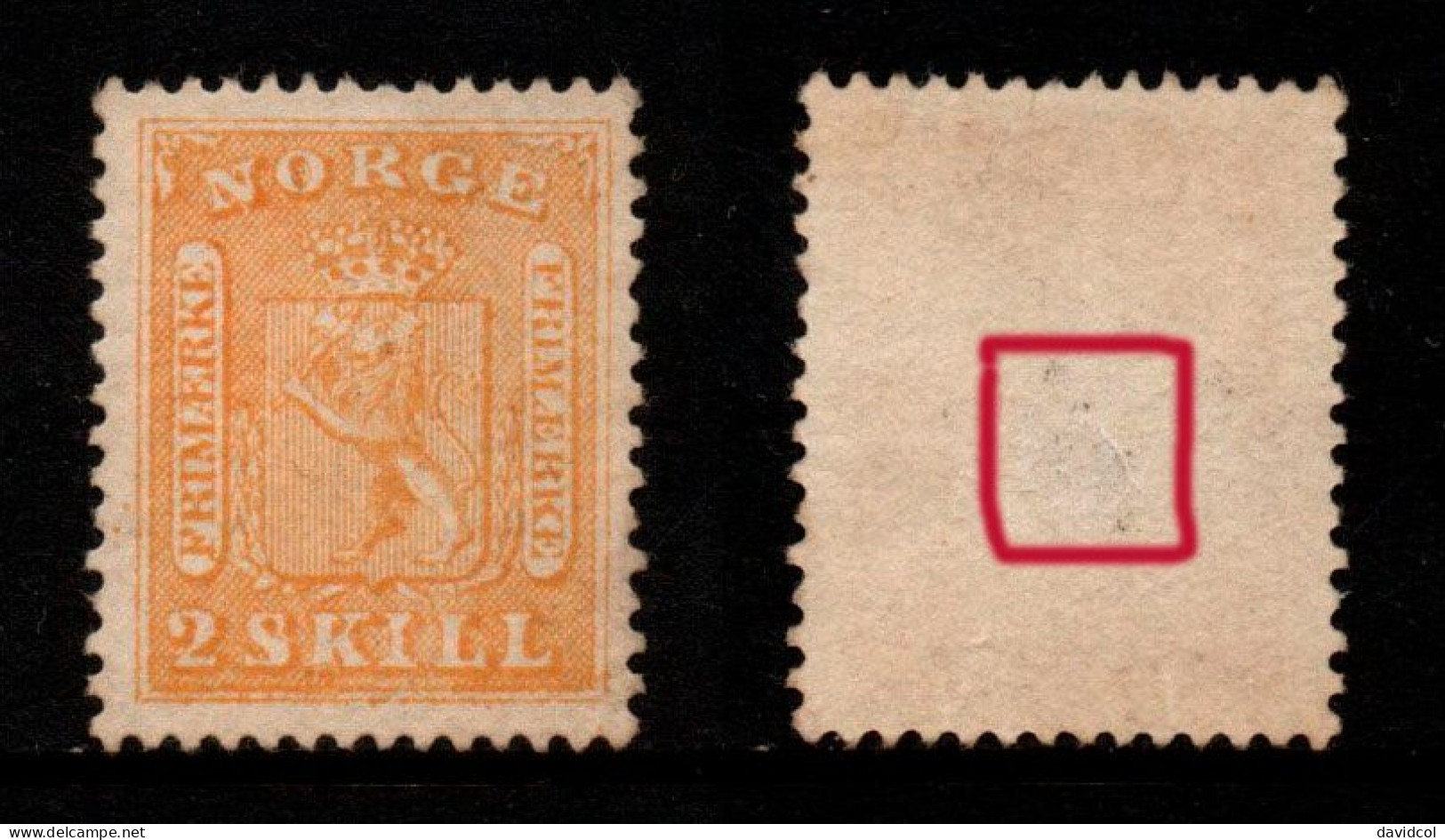 1113 - NORWAY 1863 - SCOTT#: 6 - MNG - VERY SMALL THIN - Unused Stamps