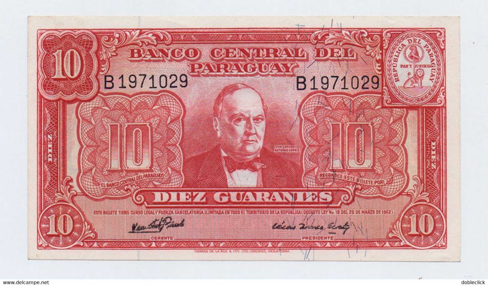 PARAGUAY - 10 GUARANIES NOTE STARK & ROMEO SIGN. P-187c UNC - Paraguay