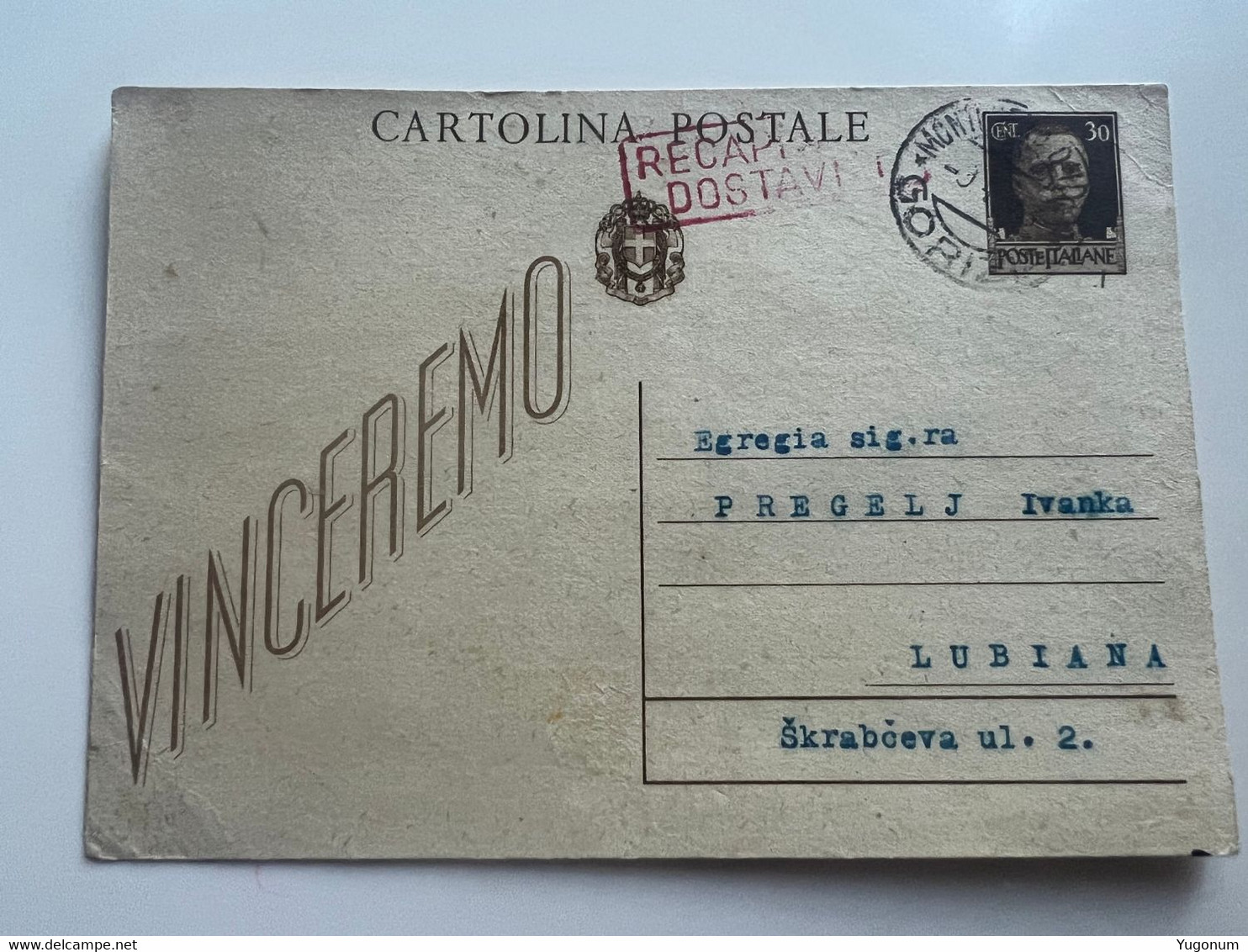 ITALY WWII 1943 Stationary With Stamp Montenero D' Idria / CRNI VRH  -> Lubiana (No 2057) - Ljubljana