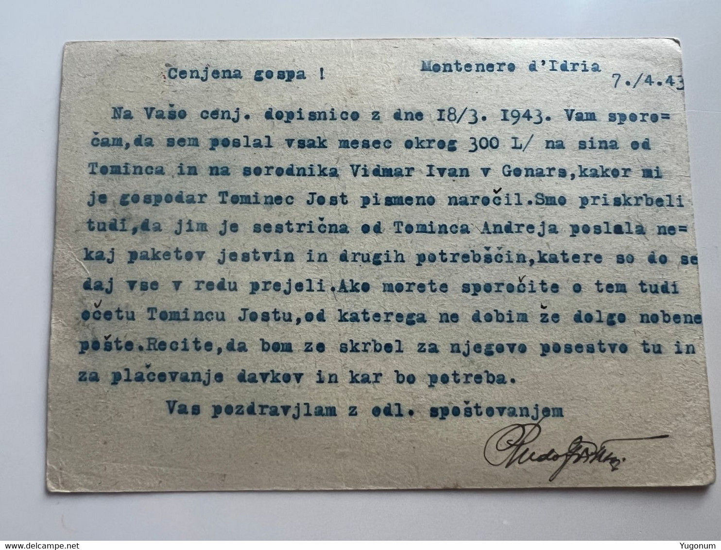 ITALY WWII 1943 Stationary With Stamp Montenero D' Idria / CRNI VRH  -> Lubiana (No 2057) - Lubiana