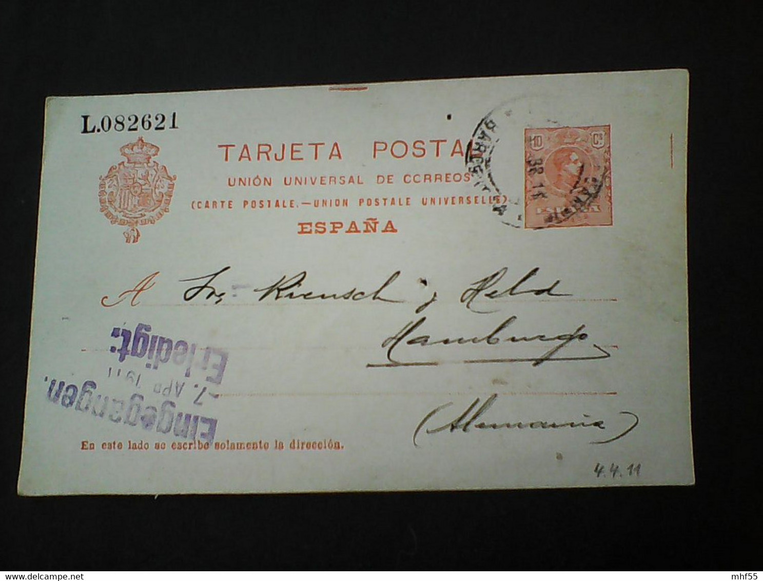 : Ganzsache. Auslandspostkarte. 10 C. Barcelona 1911 - 1850-1931