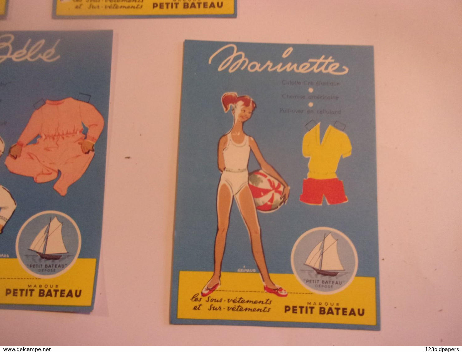 ♥️ SERIE COMPLETE PETIT BATEAU SOUS VETEMENT PAR GRIMAUD PUBLICITE DECOUPAGE MAMAN PAPA BEBE MARINOU MARINETTE TROYES - Publicités