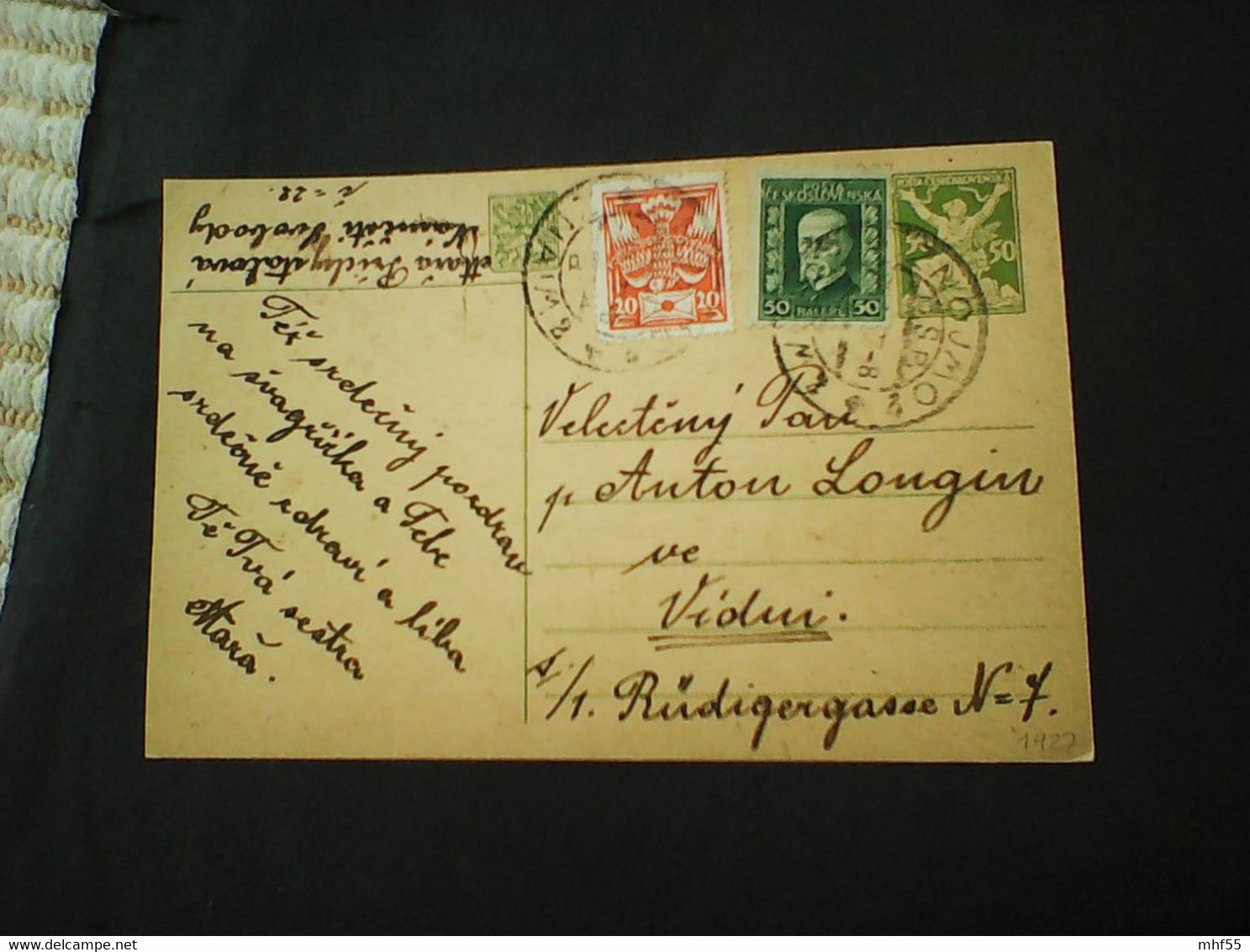 : Auslandspostkarte 50 +ZF 50 +20. Znojmo - Vidui. 1927 - Covers