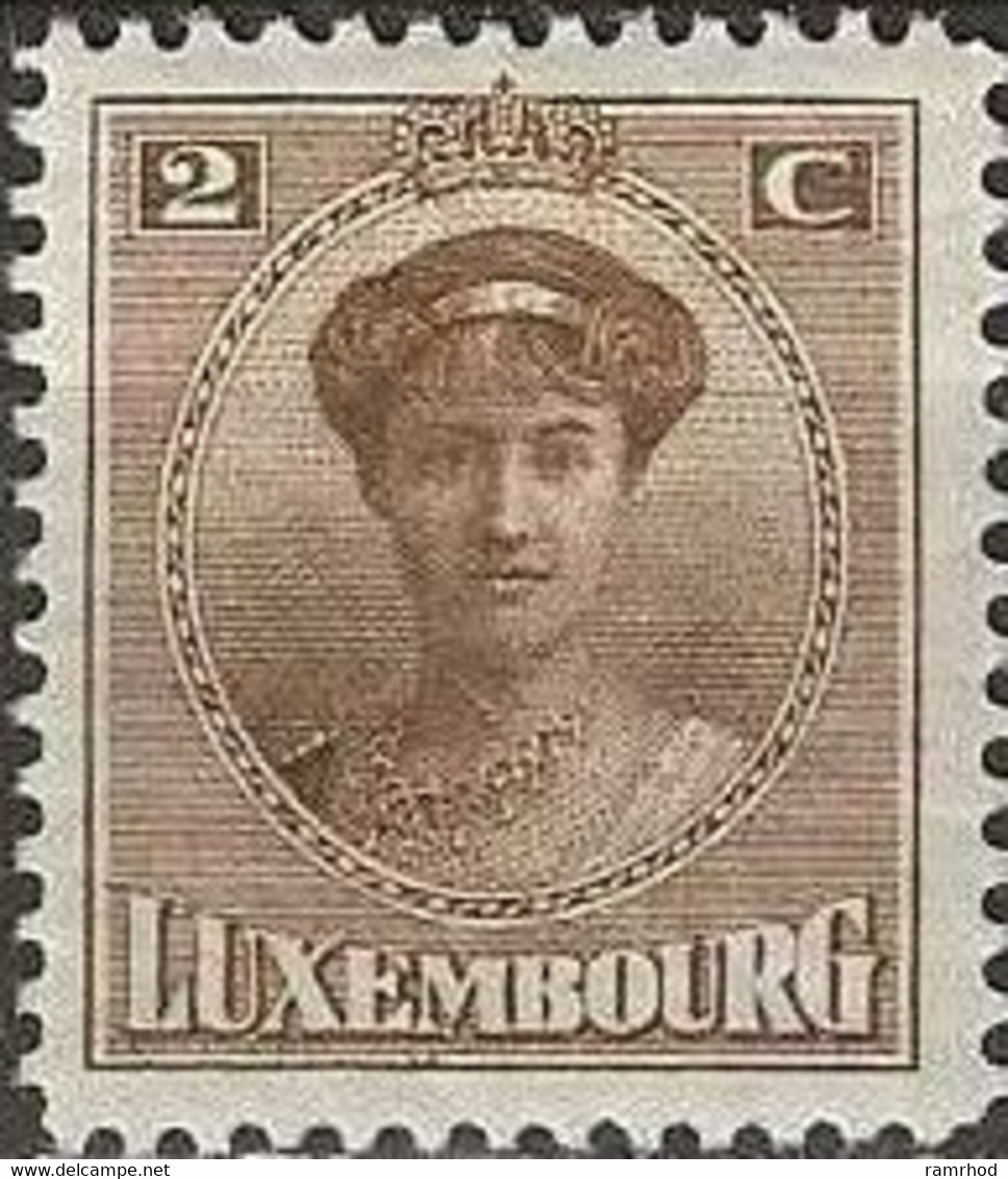 LUXEMBOURG 1921 Grand Duchess Charlotte - 2c. - Brown MH - 1921-27 Charlotte Frontansicht