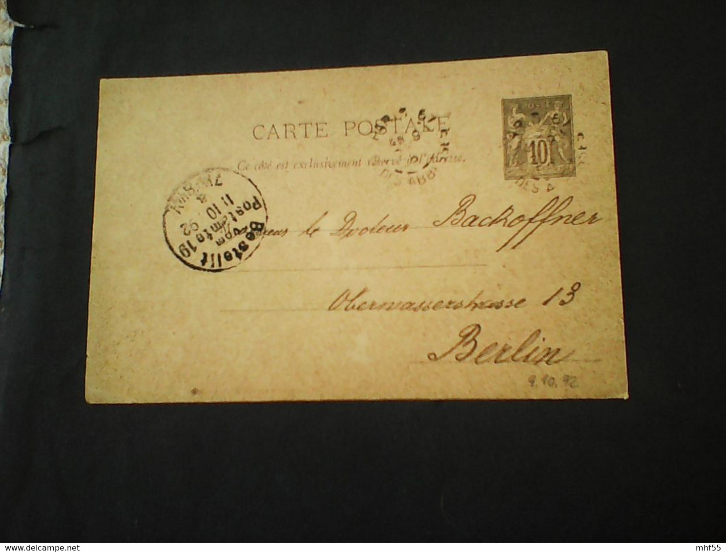 : Auslandspostkarte 10 C.Paris - Berlin. 1892 - Cartes/Enveloppes Réponse T