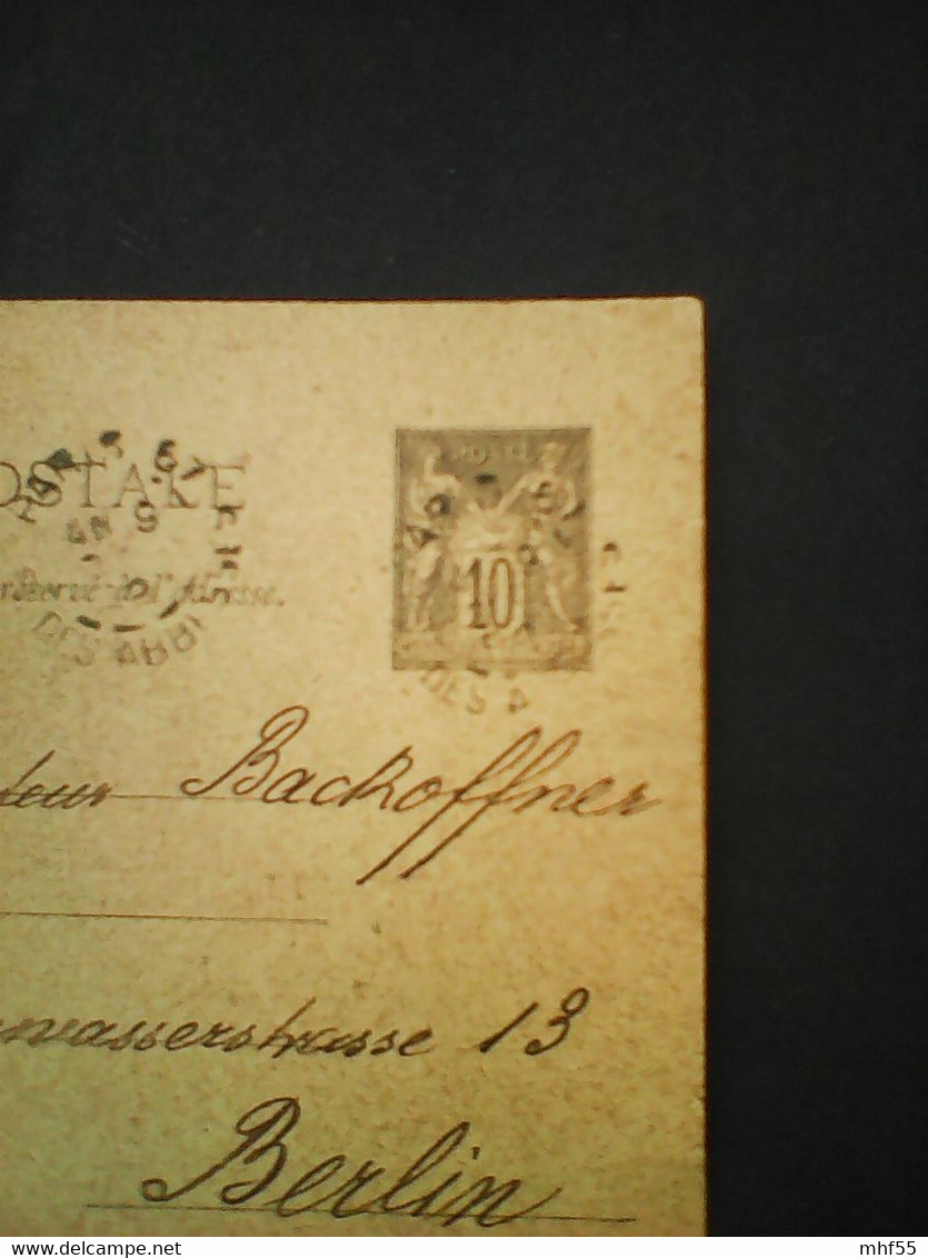 : Auslandspostkarte 10 C.Paris - Berlin. 1892 - Karten/Antwortumschläge T