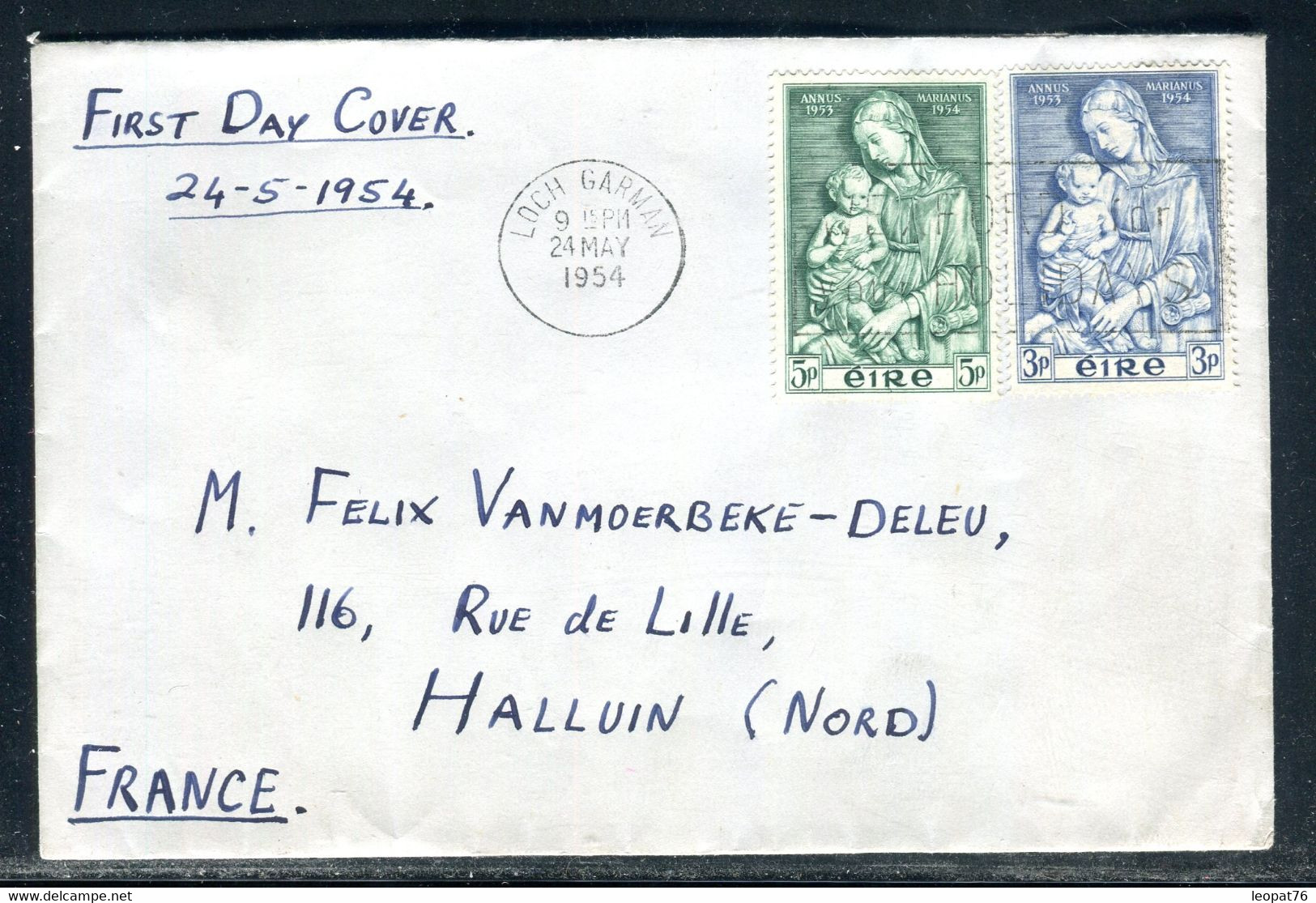 Irlande - Enveloppe ( FDC) De Loch Garman Pour La France En 1954  - F 138 - Briefe U. Dokumente