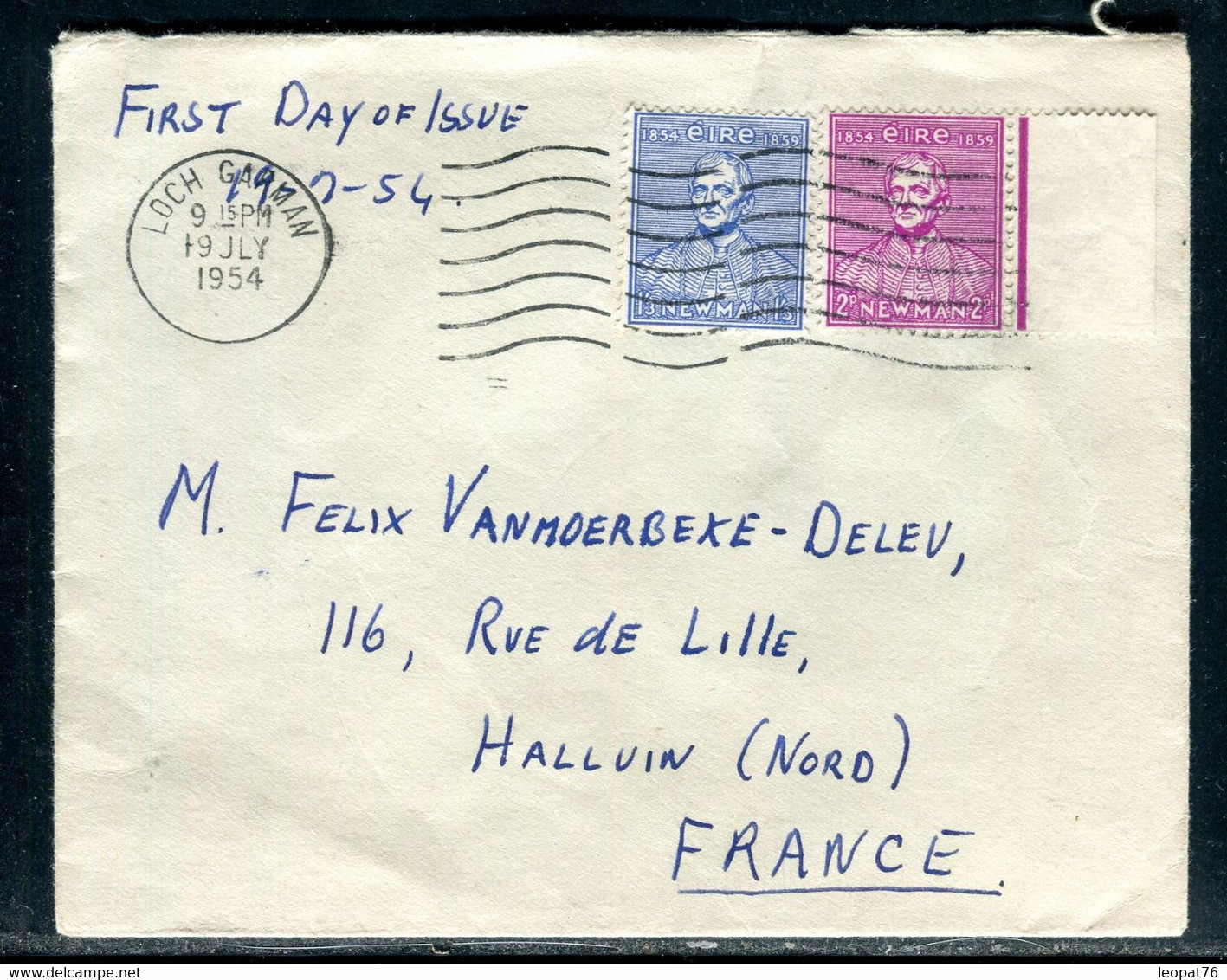 Irlande - Enveloppe ( FDC) De Loch Garman Pour La France En 1954  - F 139 - Lettres & Documents