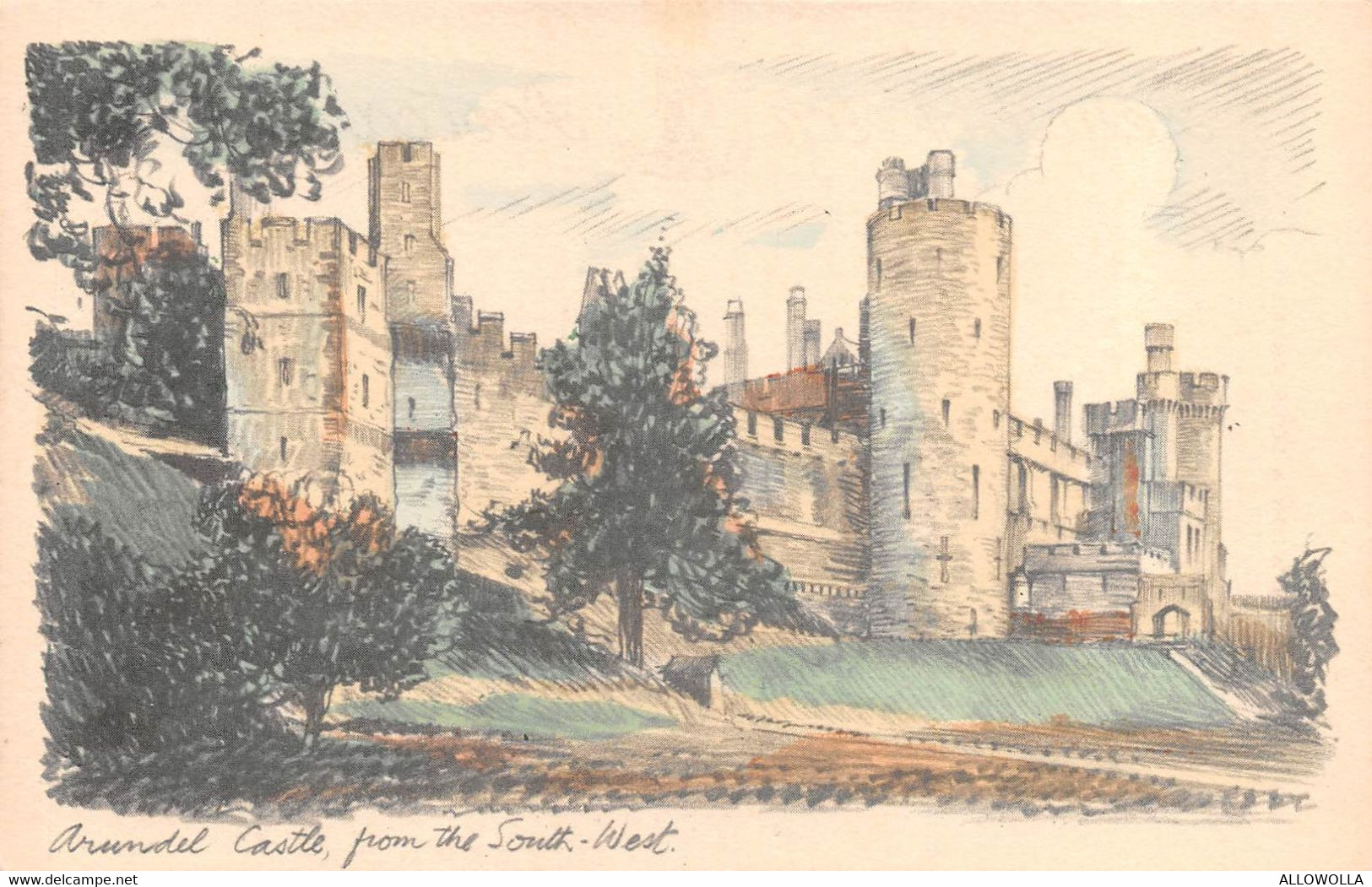 19251 " ARUNDEL CASTLE FROM THE SOUTH-WEST " -ILLUSTRAZIONE-CART. POST. ORIG. NON SPED. - Arundel