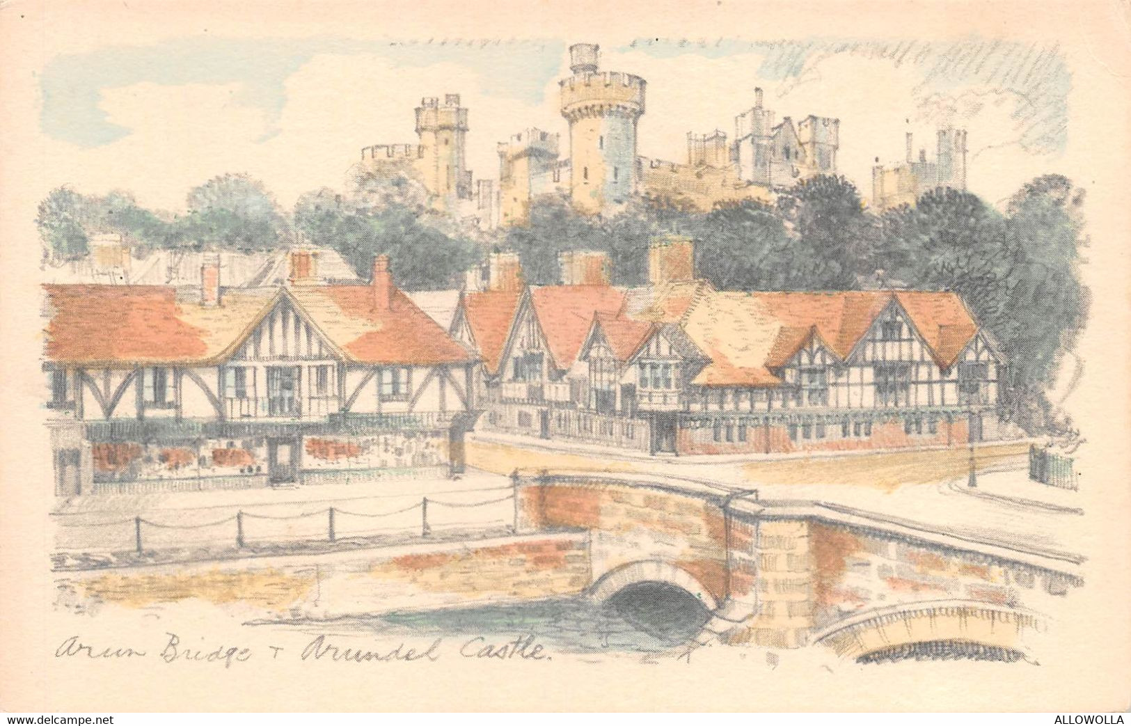 19251 " ARUN BRIDGE-ARUNDEL CASTLE  " -ILLUSTRAZIONE-CART. POST. ORIG. NON SPED. - Arundel