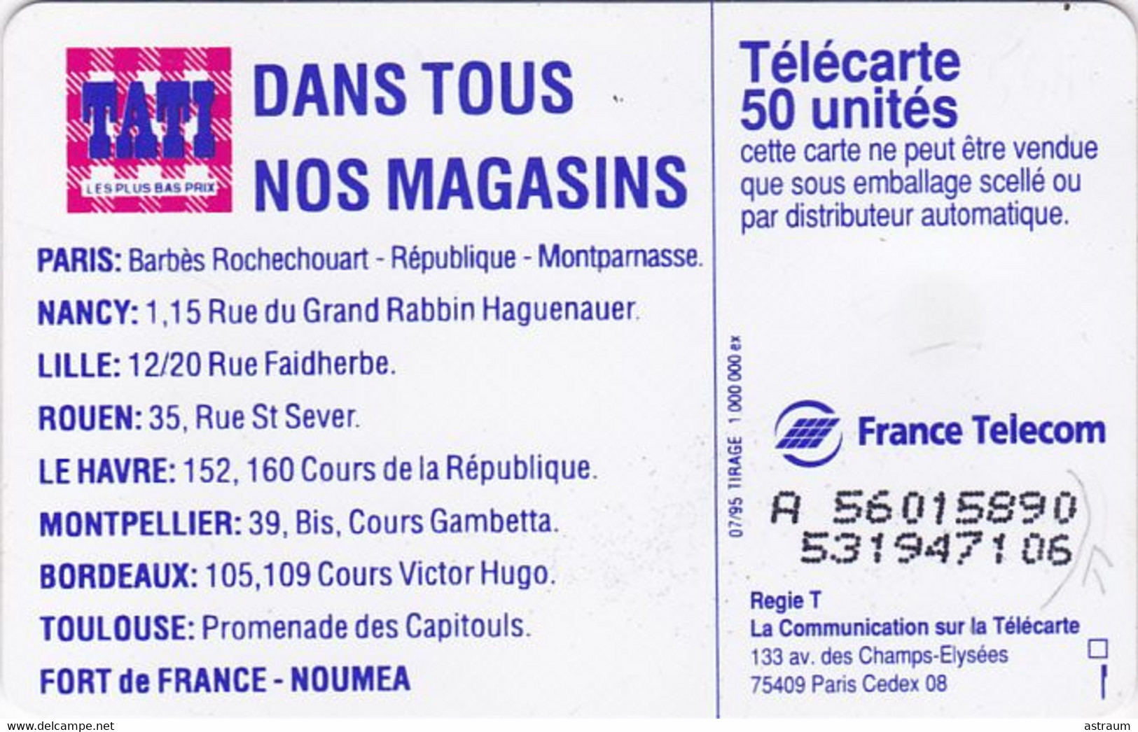 Telecarte Variété - F 564  - Tati - ( JAD ) - Variëteiten