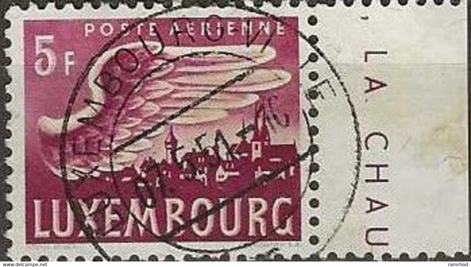 LUXEMBOURG 1946 Air. Bird Wing - 5f. - Purple And Yellow FU - Usados