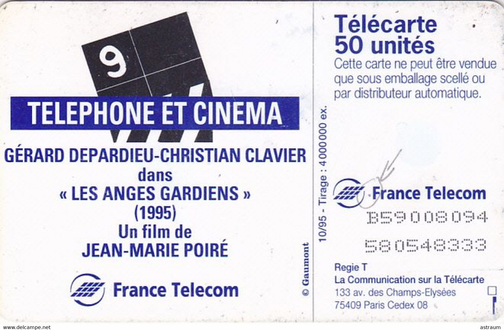 Telecarte Variété - F 595 - Cinéma Clavier / Depardieu - ( Point Gris Devant France ) - Varietà