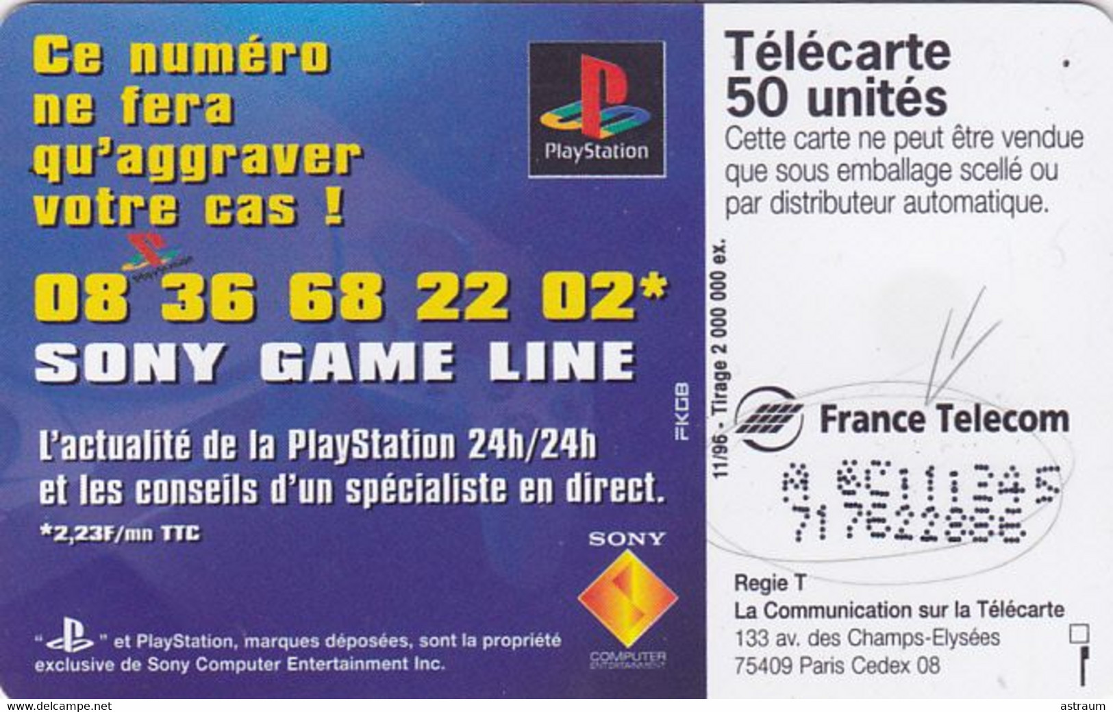 Telecarte Variété - F 705 - Playstation  Accro ? - ( N°ondulé ) - Variëteiten