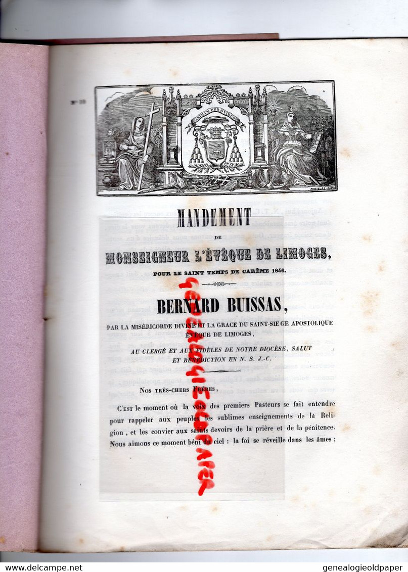 87- LIMOGES- MANDEMENT EVEQUE BERNARD BUISSAS-A. THEZARD CHANOINE-1844PEUPLE JUIF-JESUS-RAMEAUX CAREME ABSTINENCE - Historische Dokumente