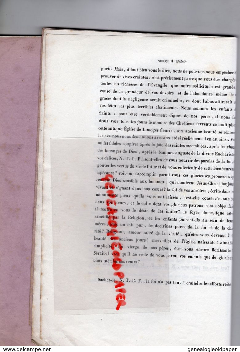 87- LIMOGES- MANDEMENT EVEQUE BERNARD BUISSAS-A. THEZARD CHANOINE-1844PEUPLE JUIF-JESUS-RAMEAUX CAREME ABSTINENCE - Historische Dokumente