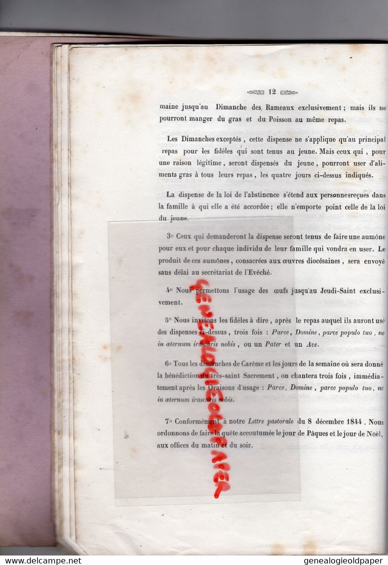 87- LIMOGES- MANDEMENT EVEQUE BERNARD BUISSAS-A. THEZARD CHANOINE-1844PEUPLE JUIF-JESUS-RAMEAUX CAREME ABSTINENCE