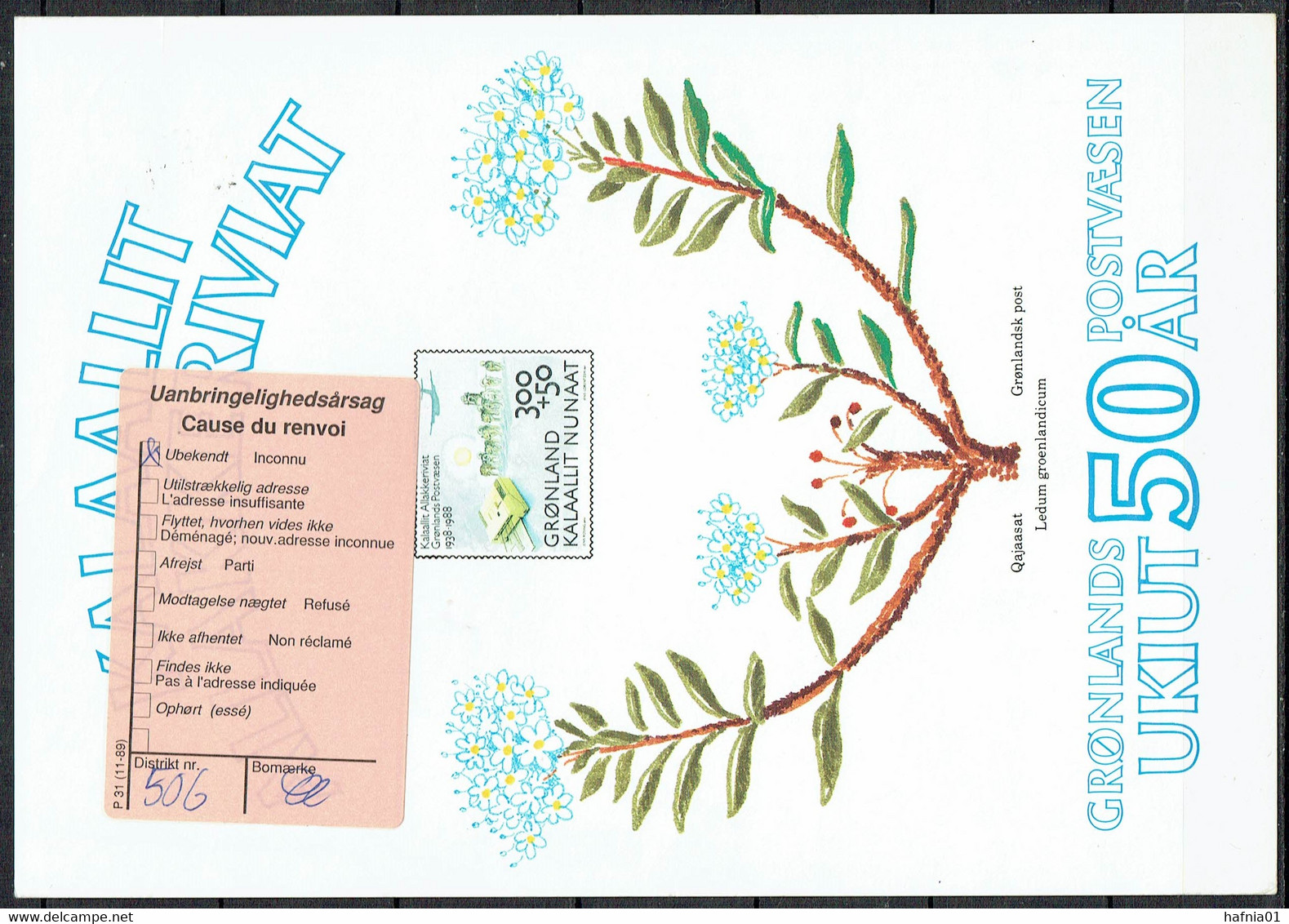 Greenland 12992. Post Card Sent To Denmark. - Greenland