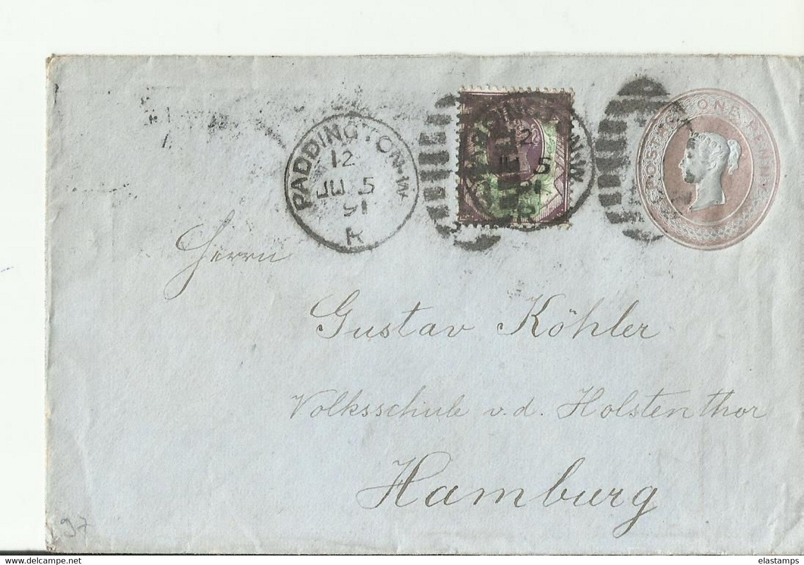 GB CV 1891 PADDINGTON NACH HAMBURG - Storia Postale