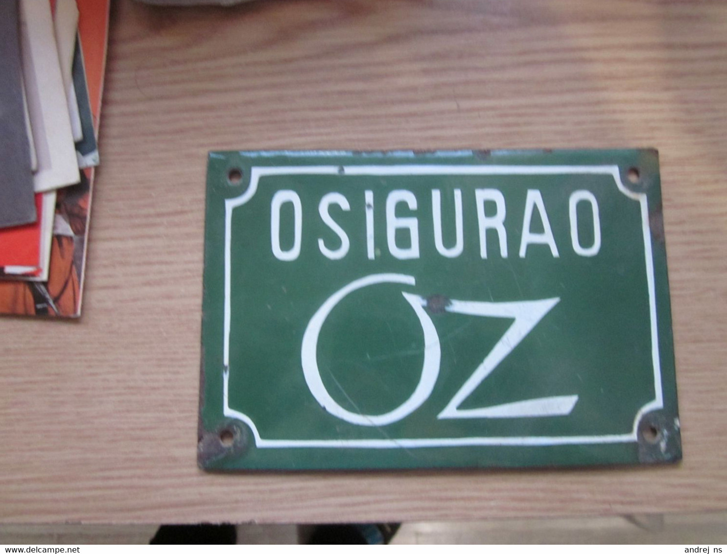 Old Tin Enamel Insurance Board Osigurao OZ 11x16 Cm - Stagno