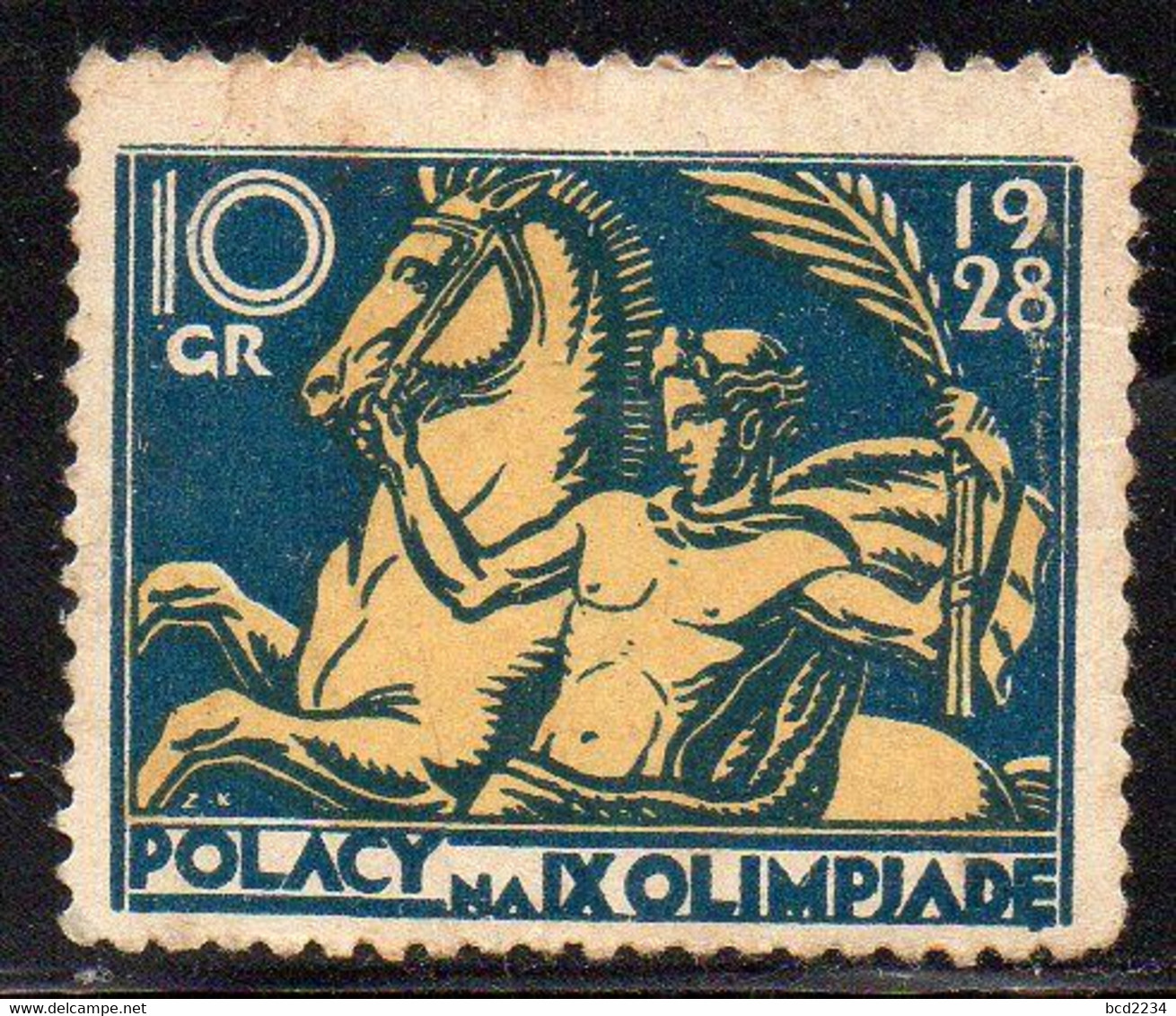 POLAND 1928 RARE 10GR AMSTERDAM NETHERLANDS OLYMPICS FUND RAISING STAMP TYPE 1 LABEL TO SUPPORT POLISH ATHLETES HORSES - Ete 1928: Amsterdam