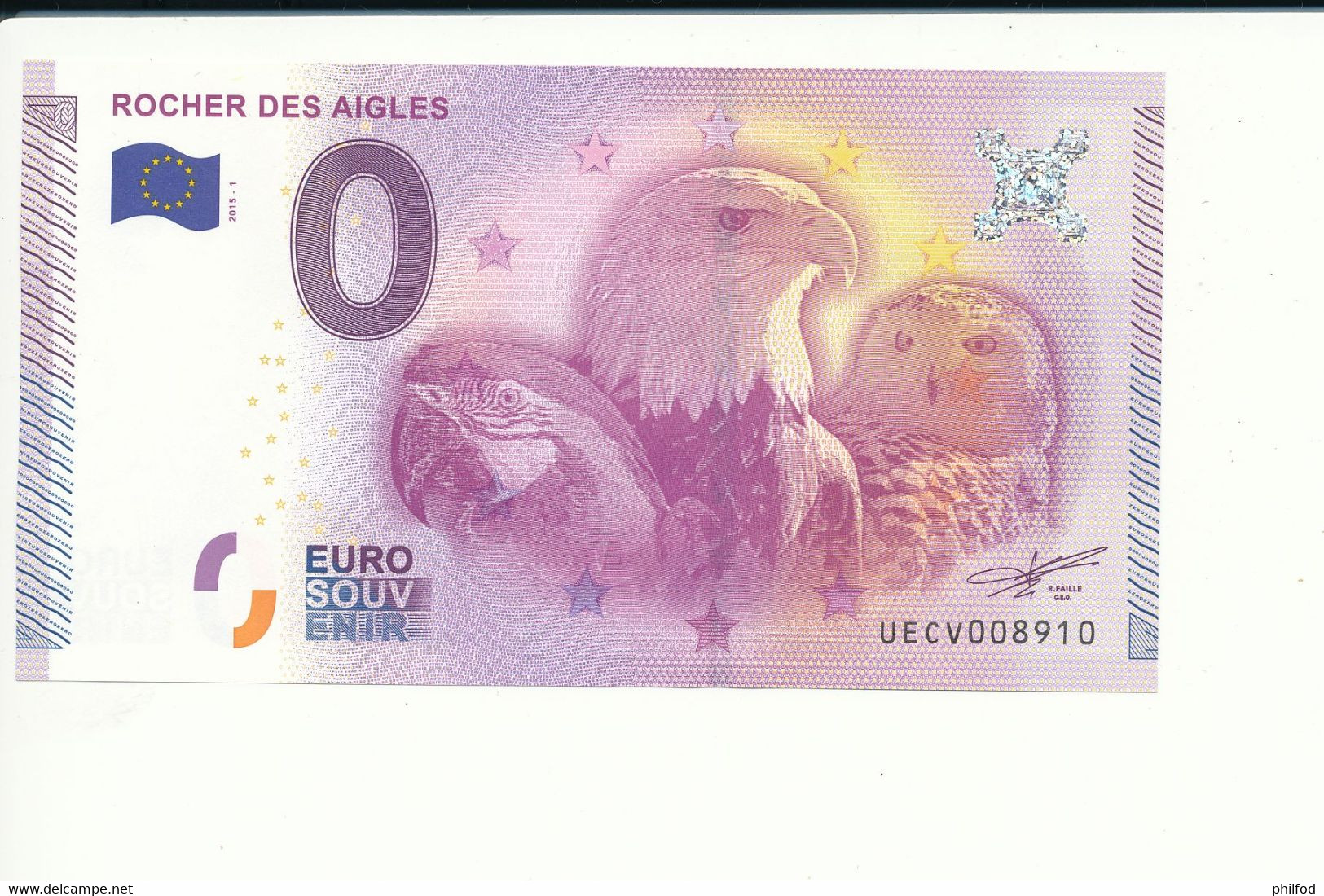 2015-1 - Billet Souvenir - 0 Euro - UECV - ROCHER DES AIGLES -  N° 8910 - Billet épuisé - Essais Privés / Non-officiels