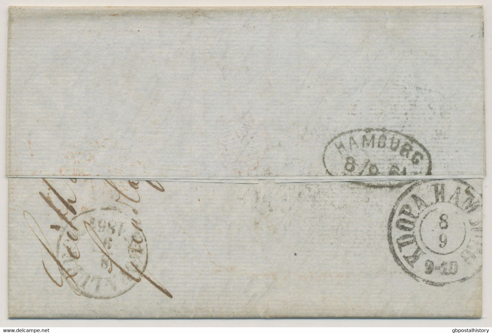 GB 1861 Superb Stampless Entire With Red Manuscripts "10 ½" (d Till ½ Oz.) And "6 ½" To FEHMARN, DENMARK (now Germany) - Cartas & Documentos