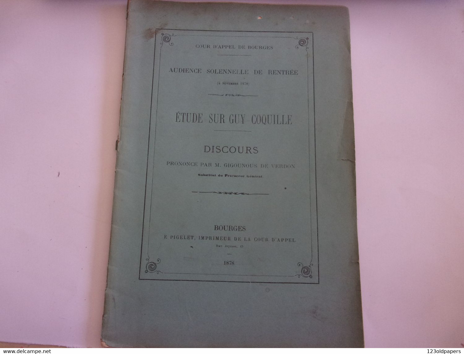 ️  NIVERNAIS 1878 ETUDE SUR GUY COQUILLE PAR GIGOUNOUS DE VERDON NEVERS - 1801-1900