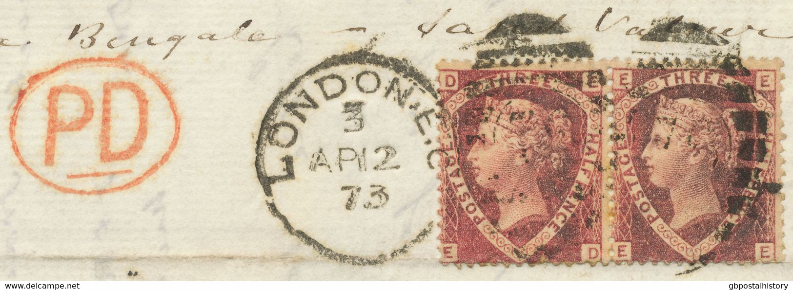 GB 1873 QV 1½ D LE Pl. (1) Pair "ED-EE" Multiple Postage On Superb SAMPLE-cover, Handwritten "Sample Of Silk Of No Value - Covers & Documents