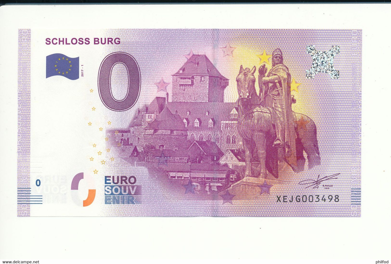 Billet Souvenir - 0 Euro - XEJG - 2017-1 - SCHLOSS BURG - N° 3498 - Billet épuisé - Kilowaar - Bankbiljetten