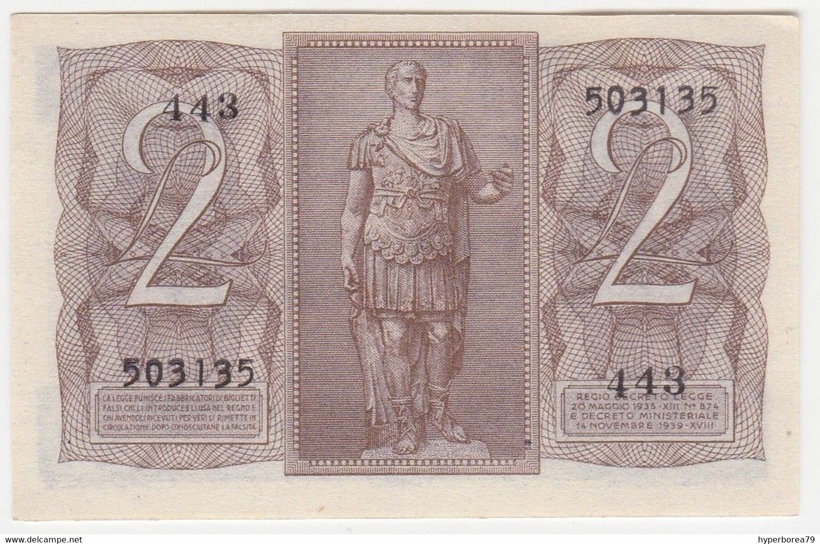 Italy P 27 - 2 Lire 14.11.1939 - AUNC - Regno D'Italia – 2 Lire